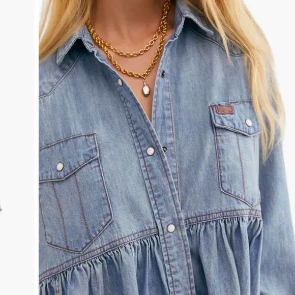 Free People Dylan Babydoll Shacket Snap Front High Low Hem Chambrey Size Sm NWT - Picture 14 of 16